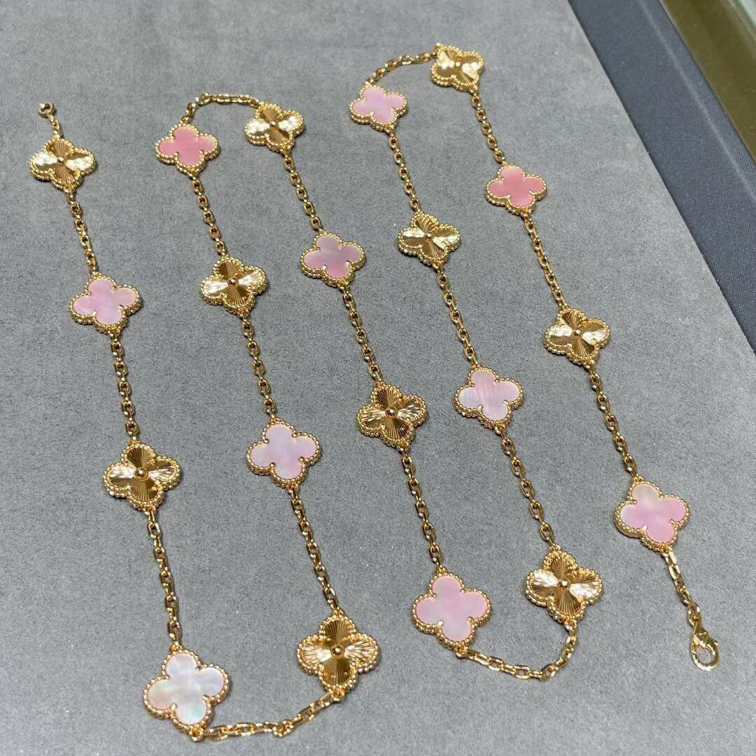 [BIJOUX]COLLIER TRÈFLE 20 MOTIFS NACRE ROSE LASER