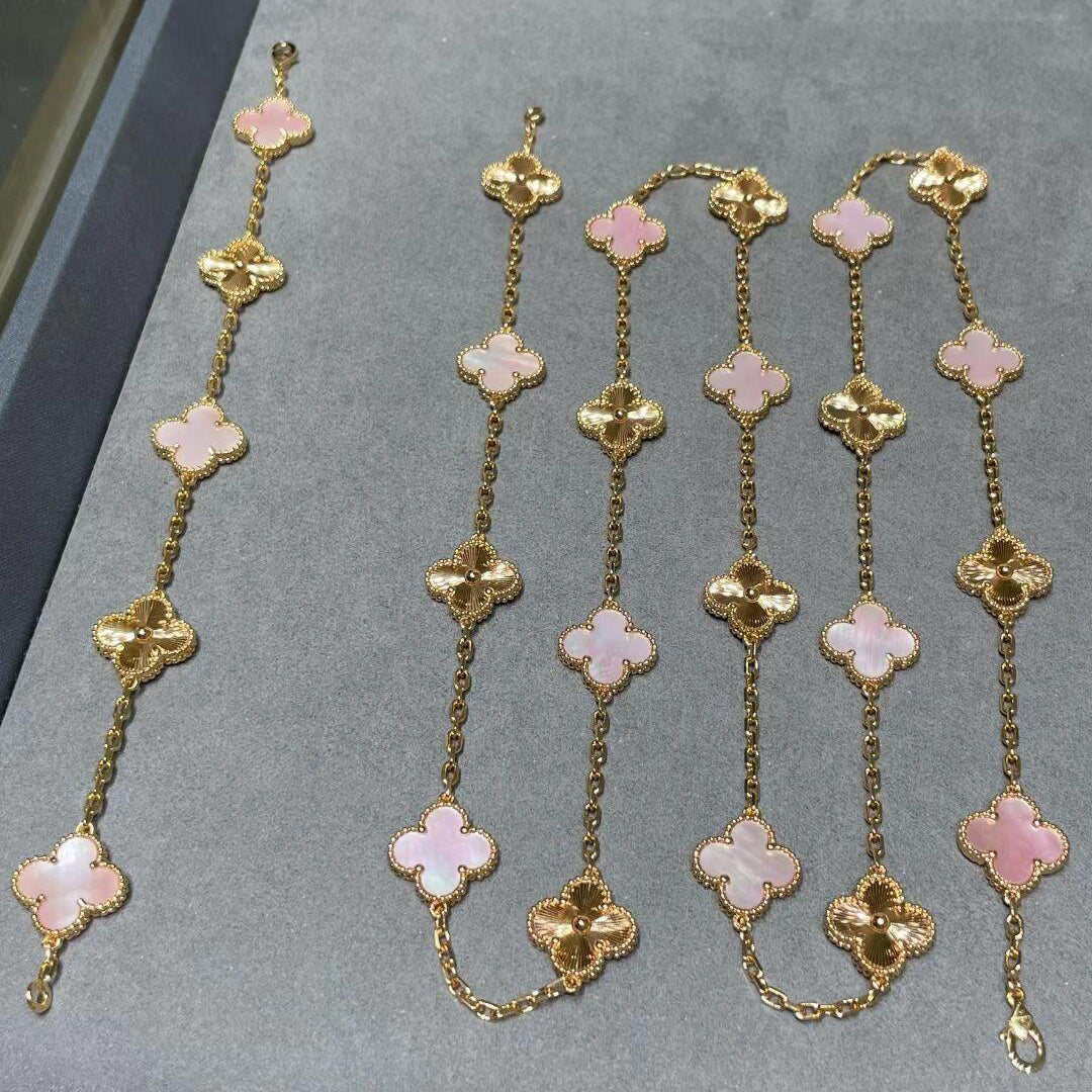 [BIJOUX]COLLIER TRÈFLE 20 MOTIFS NACRE ROSE LASER
