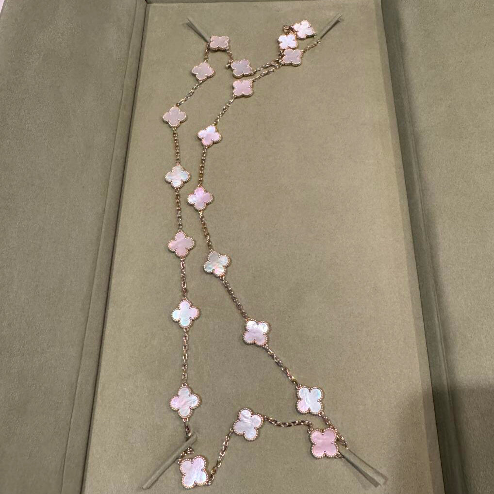 [BIJOUX]COLLIER TRÈFLE 20 MOTIFS NACRE ROSE