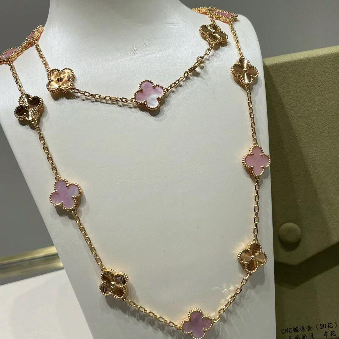 [BIJOUX]COLLIER TRÈFLE 20 MOTIFS NACRE ROSE LASER