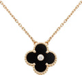 [Topon]CLOVER 15MM DIAMOND ONYX NECKLACE