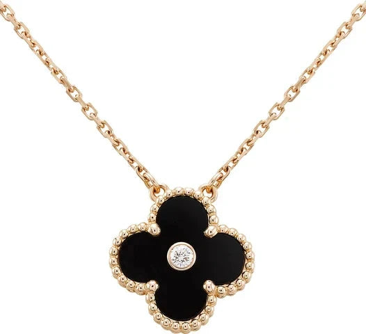 [Topon]CLOVER 15MM DIAMOND ONYX NECKLACE