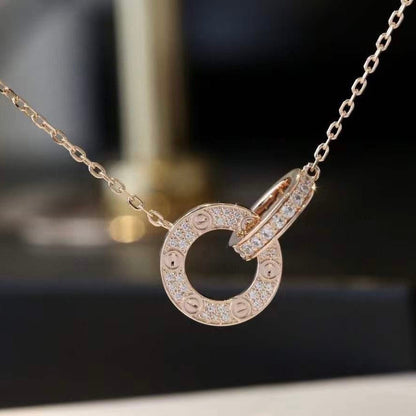 [BIJOUX]LOVE 7.6MM NECKLACE ROSE GOLD AND SILVER  FULL DIAMOND
