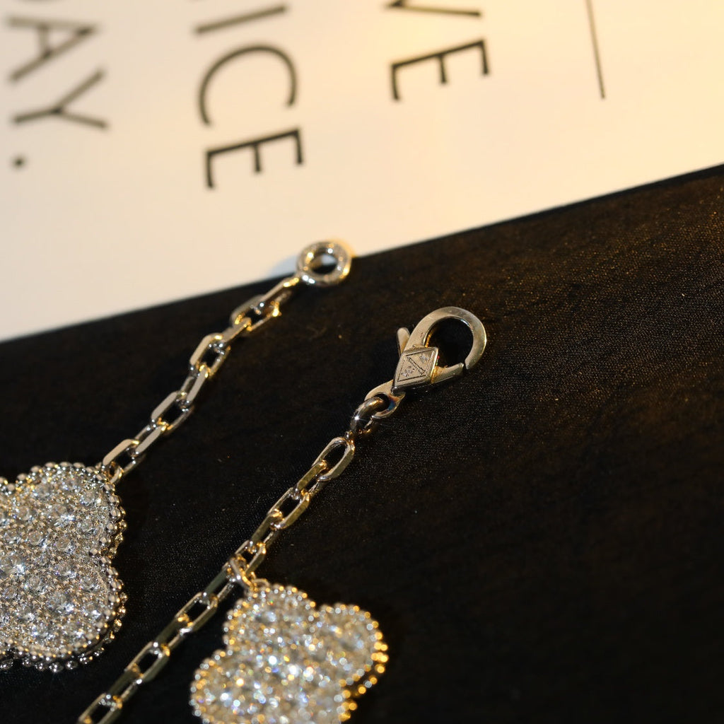 [BIJOUX]CLOVER BRACELET 5 MOTIF SILVER DIAMOND PAVED