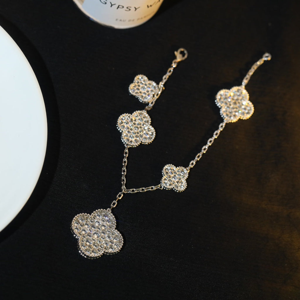 [BIJOUX]CLOVER BRACELET 5 MOTIF SILVER DIAMOND PAVED