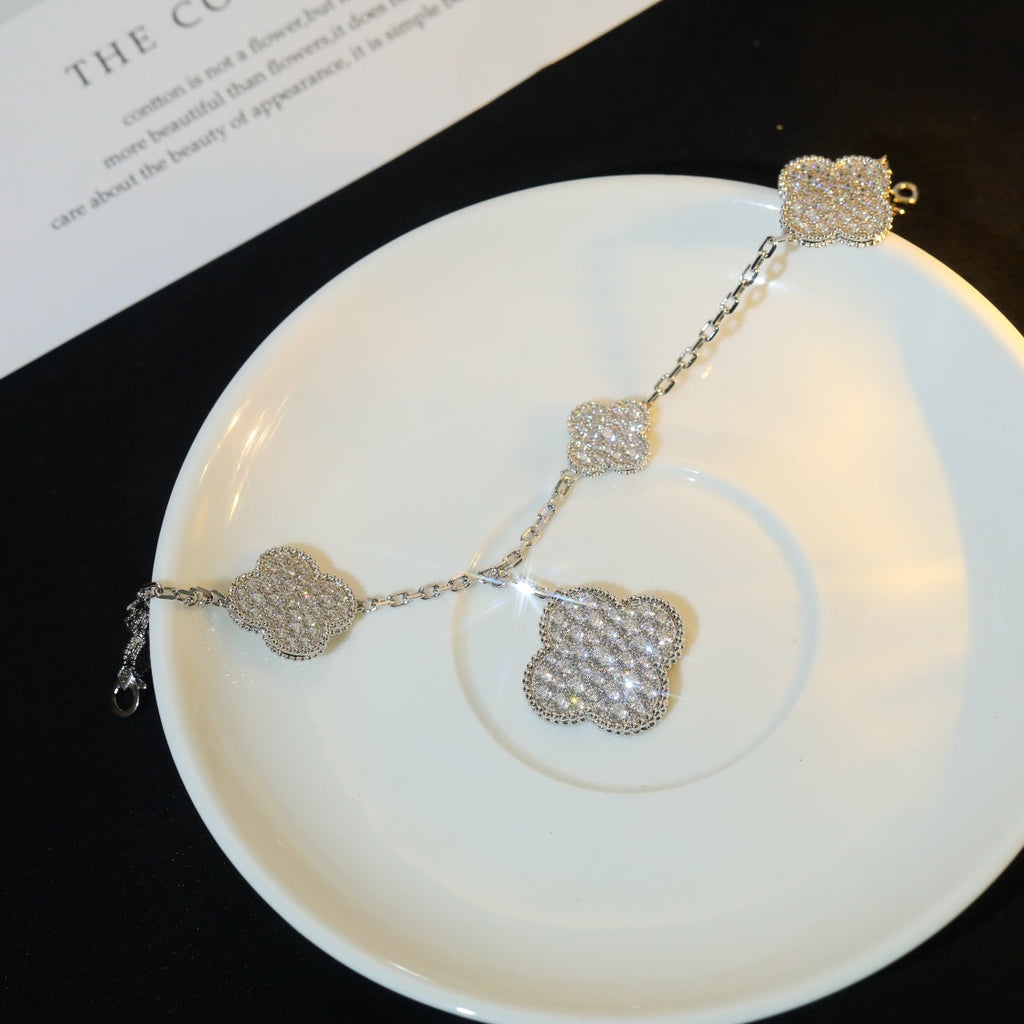 [BIJOUX]CLOVER BRACELET 5 MOTIF SILVER DIAMOND PAVED