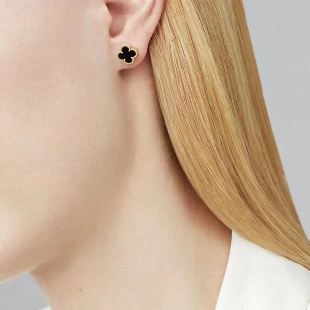 [BIJOUX]CLOVER MINI BOUCLES D'OREILLES EN NACRE NOIRE 9,5MM