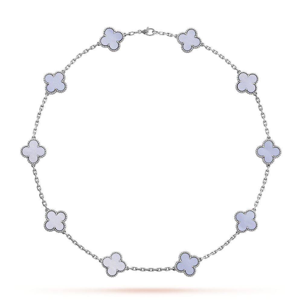 [BIJOUX]COLLIER CLOVER 10 MOTIFS CALCÉDOINE BLEUE