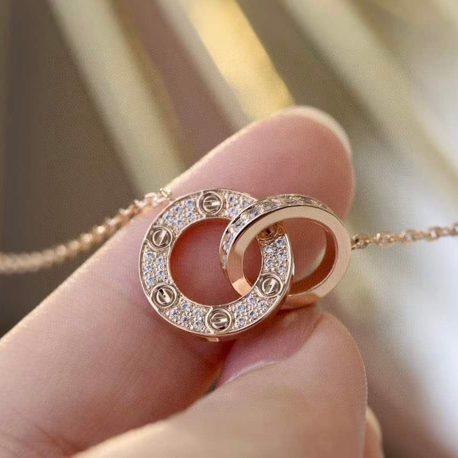 [BIJOUX]LOVE 7.6MM NECKLACE ROSE GOLD AND SILVER  FULL DIAMOND