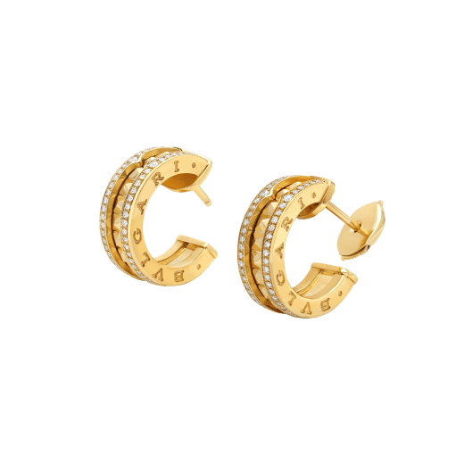 [BIJOUX]ZERO 1 ROCK GOLD EARRINGS WITH STUDDED SPIRAL AND PAVED DIAMONDS