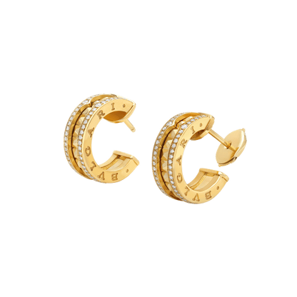 [BIJOUX]ZERO 1 ROCK GOLD EARRINGS WITH STUDDED SPIRAL AND PAVED DIAMONDS