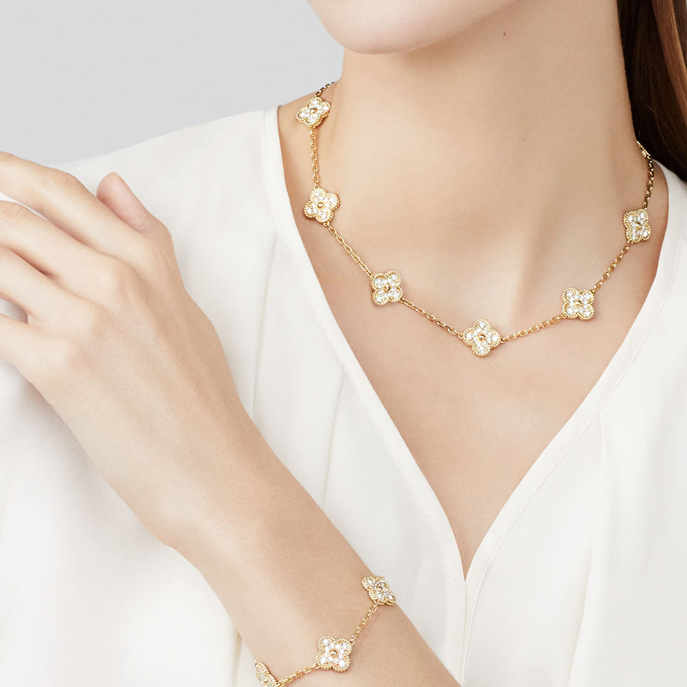 [BIJOUX]クローバー 10モチーフ ダイヤモンドネックレス