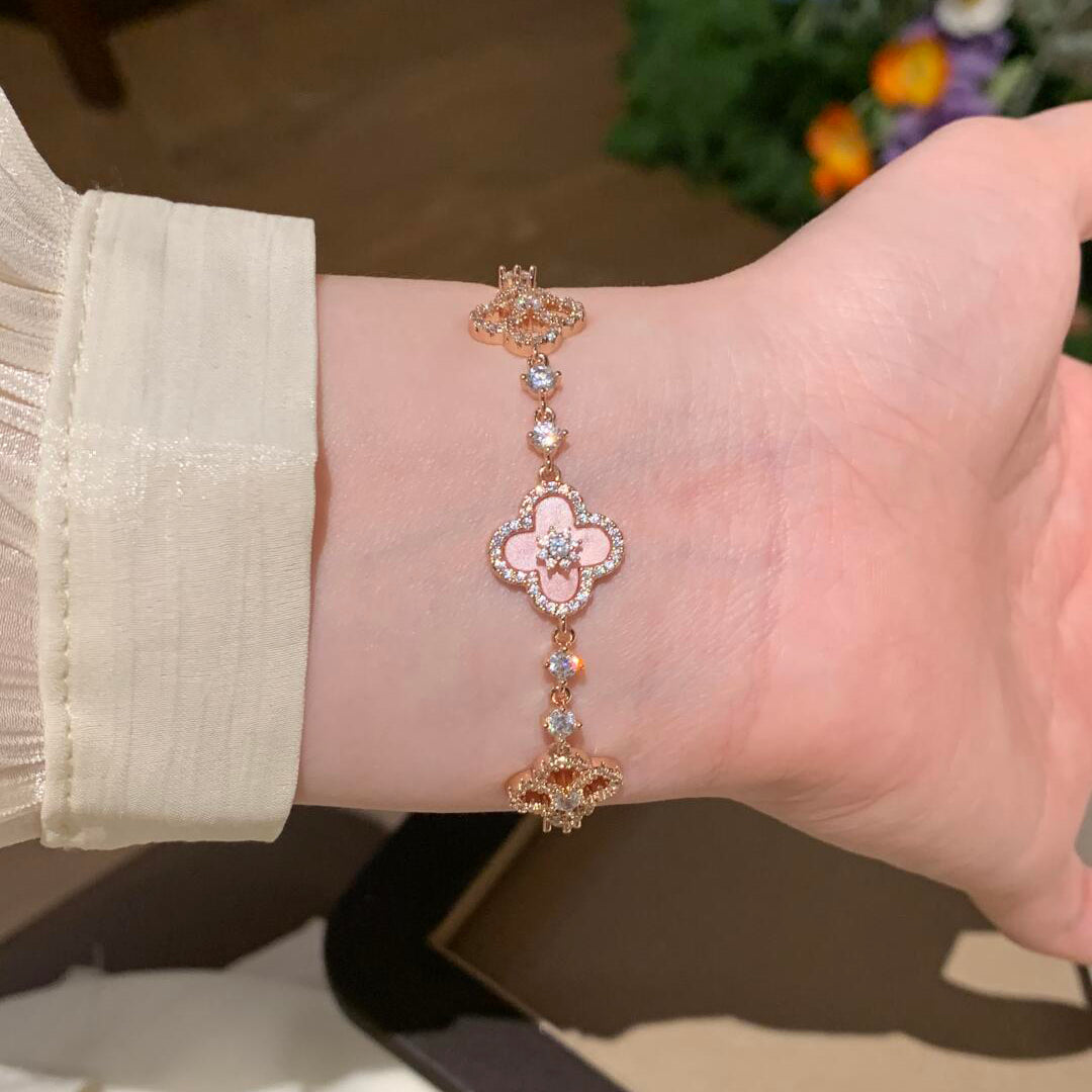 [BIJOUX] BRACELET TRÈFLE 5 MOTIFS ROSE BLEU ROUGE BLANC