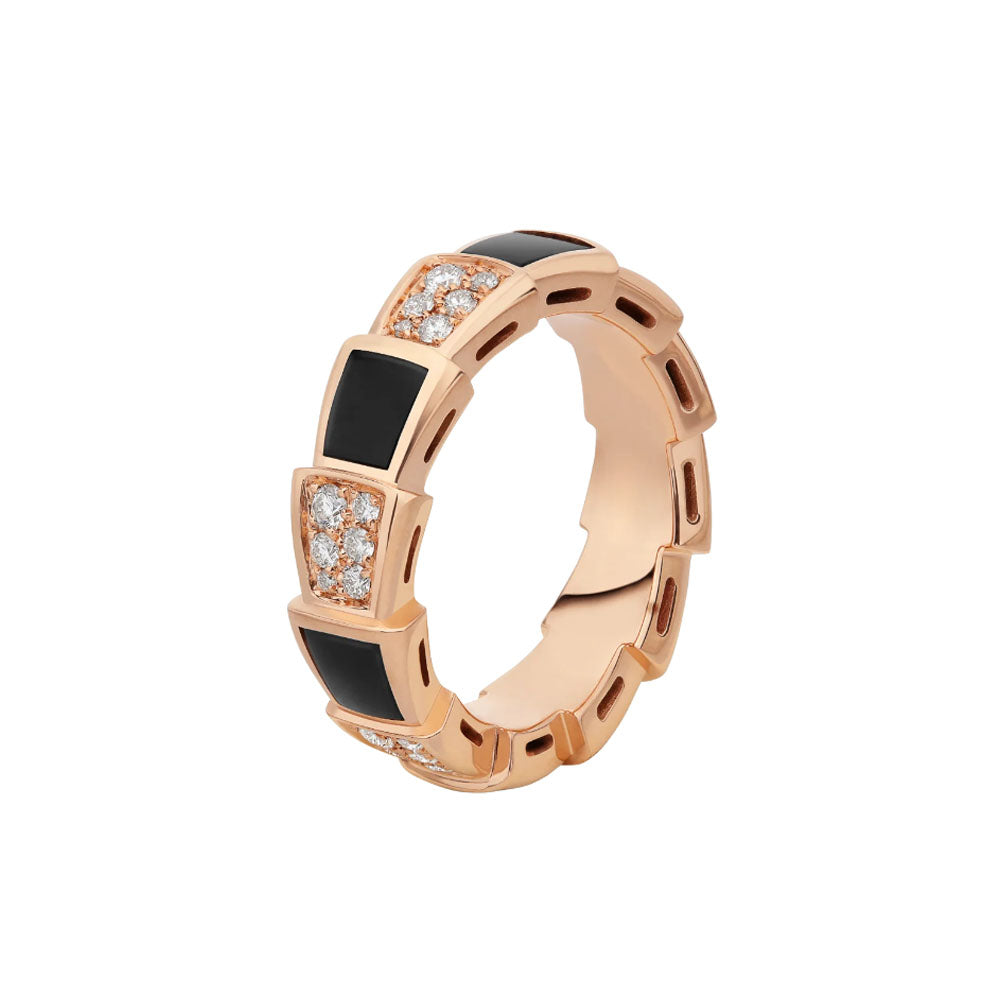 [BIJOUX]SERPENTI RING PINK GOLD BLACK MOP DIAMOND PAVED 4MM