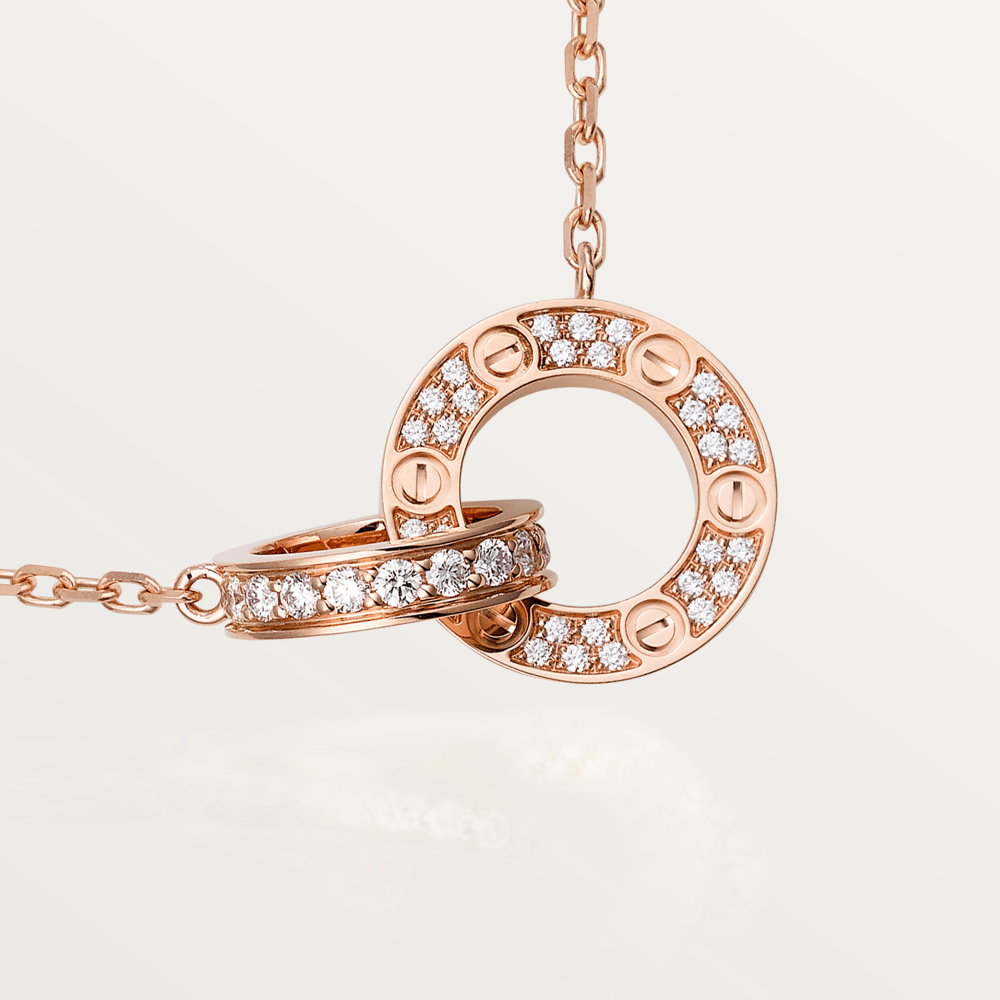 [BIJOUX]LOVE 7.6MM NECKLACE ROSE GOLD AND SILVER  FULL DIAMOND