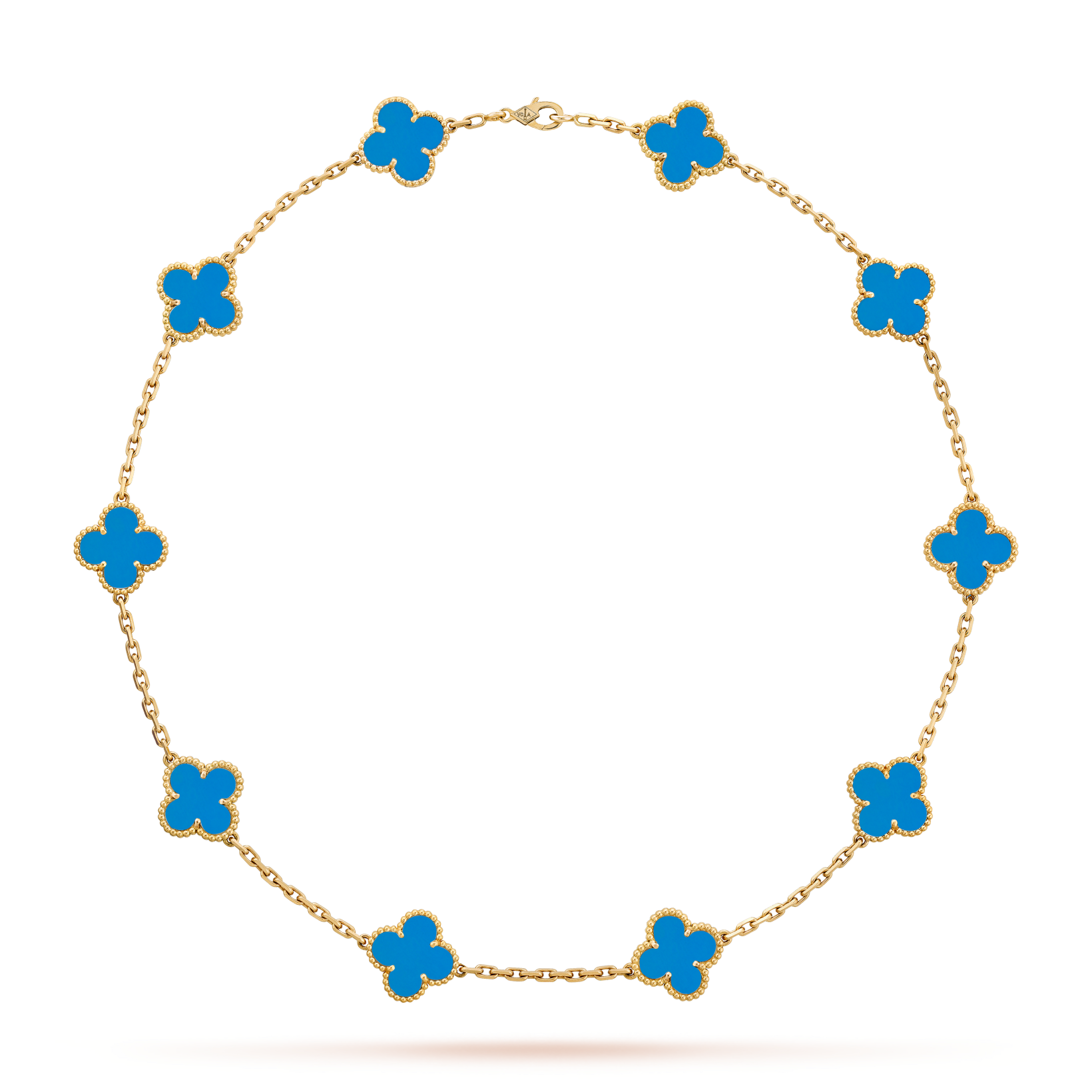 [BIJOUX] COLLIER TRÈFLE 10 MOTIFS AGATE BLEUE