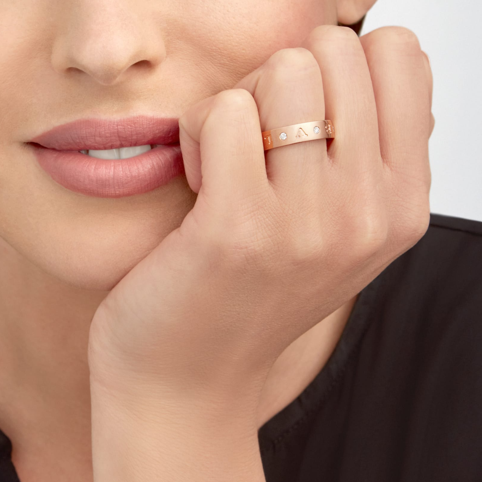 [BIJOUX]ZERO 1 ESSENTIAL PINK GOLD BAND WITH DIAMONDS RING