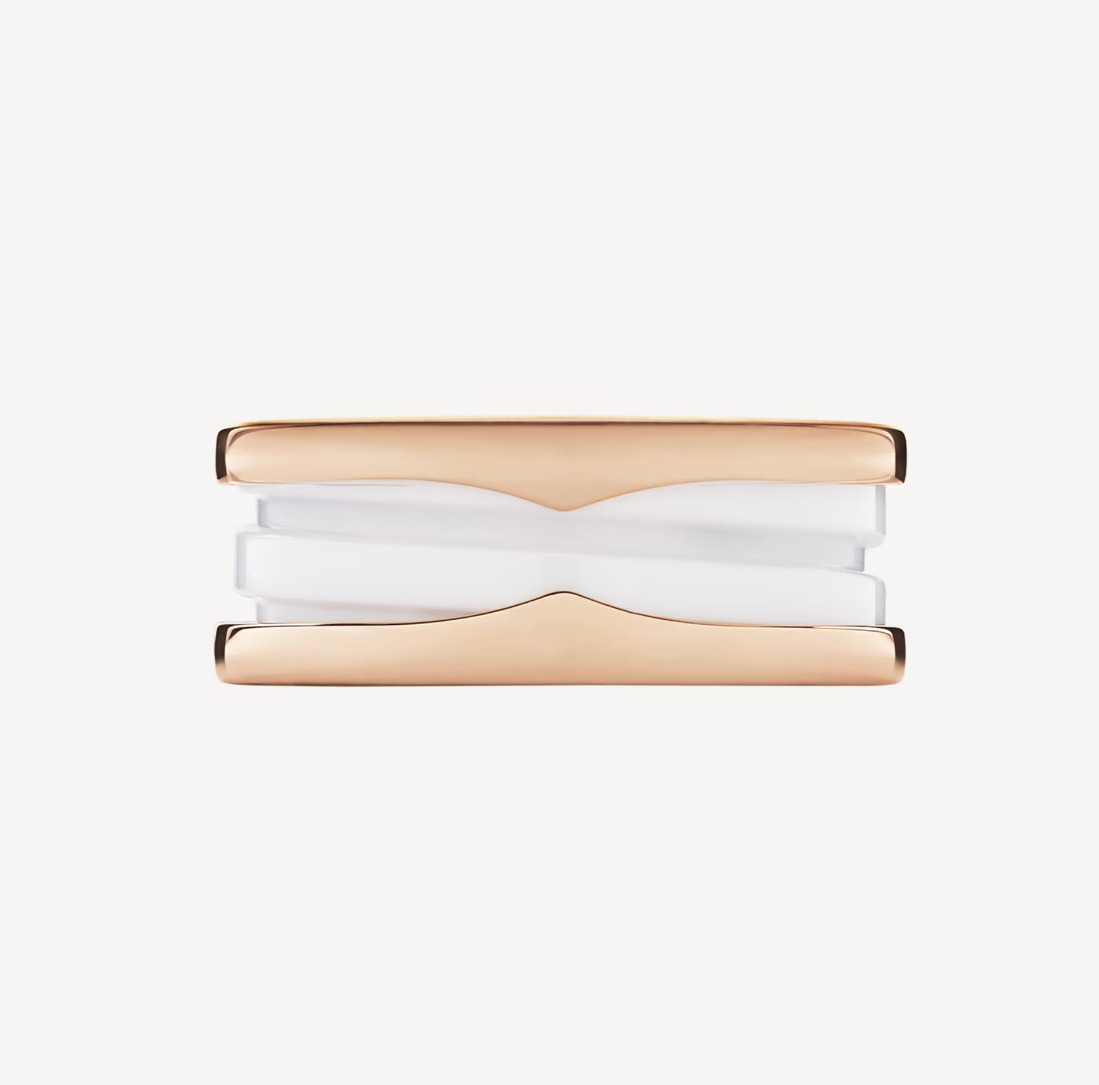 [BIJOUX]ZERO 1 TWO-BAND LOOPS AND WHITE CERAMIC SPIRAL PINK GOLD RING