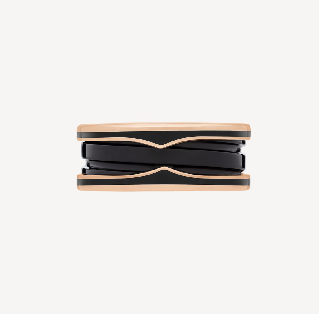 [BIJOUX]ZERO 1 TWO-BAND WITH MATTE BLACK CERAMIC PINK GOLD RING