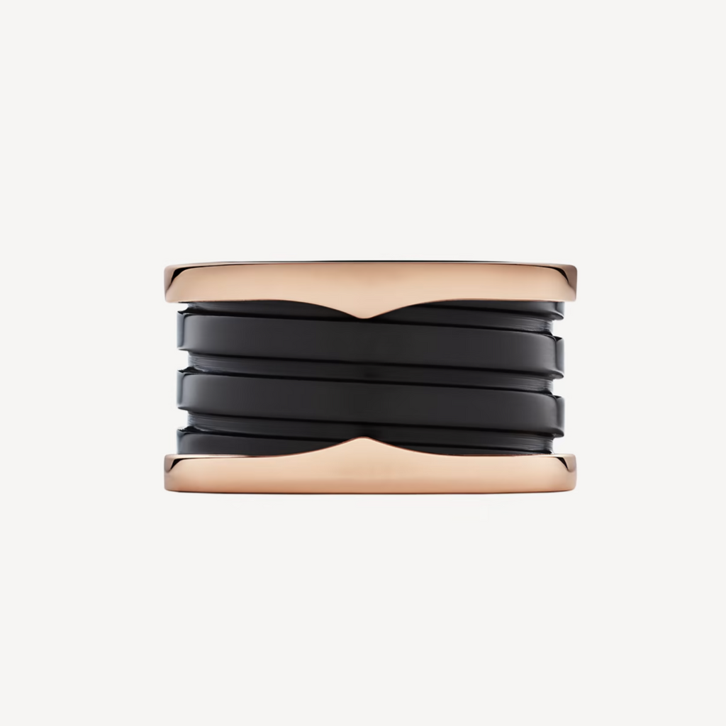 [BIJOUX]ZERO 1 FOUR-BAND LOOPS AND BLACK CERAMIC SPIRAL PINK GOLD RING