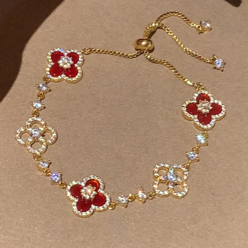 [BIJOUX] BRACELET TRÈFLE 5 MOTIFS ROSE BLEU ROUGE BLANC