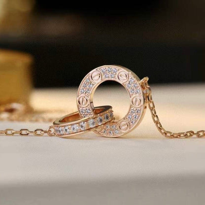 [BIJOUX]LOVE 7.6MM NECKLACE ROSE GOLD AND SILVER  FULL DIAMOND