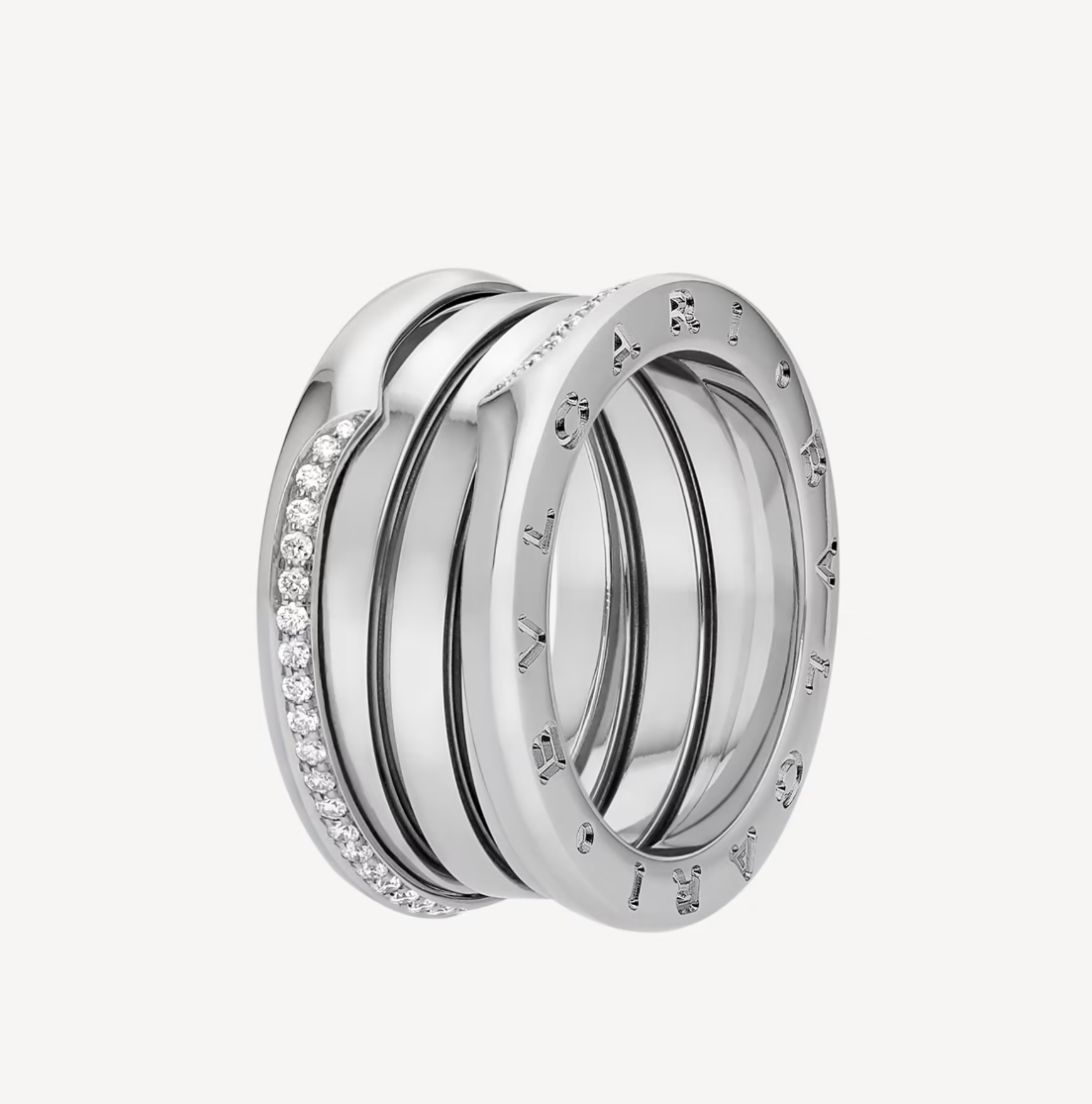 [BIJOUX]ZERO 1 THREE-BAND WITH DEMI-PAVED DIAMONDS ON THE EDGES RING