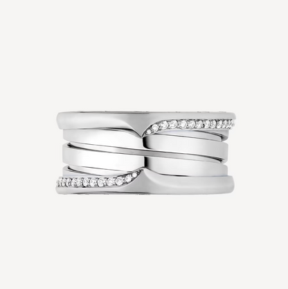 [BIJOUX]ZERO 1 THREE-BAND WITH DEMI-PAVED DIAMONDS ON THE EDGES RING