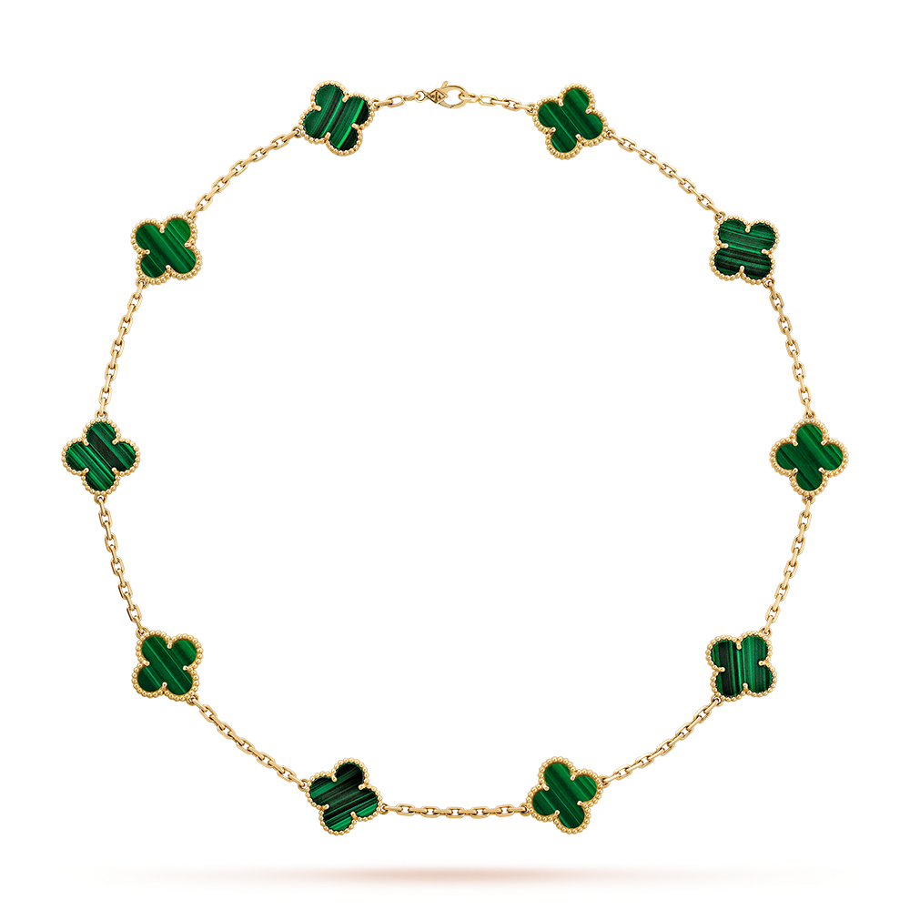[BIJOUX]COLLIER TRÈFLE 10 MOTIFS MALACHITE