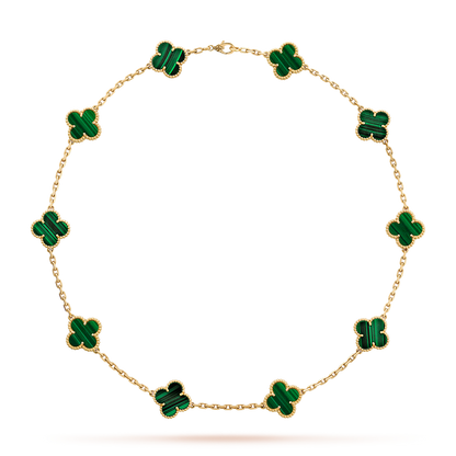 [BIJOUX]CLOVER 10 MOTIFS MALACHITE NECKLACE