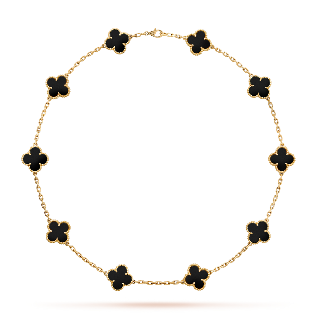 [BIJOUX] COLLIER TRÈFLE 10 MOTIFS ONYX