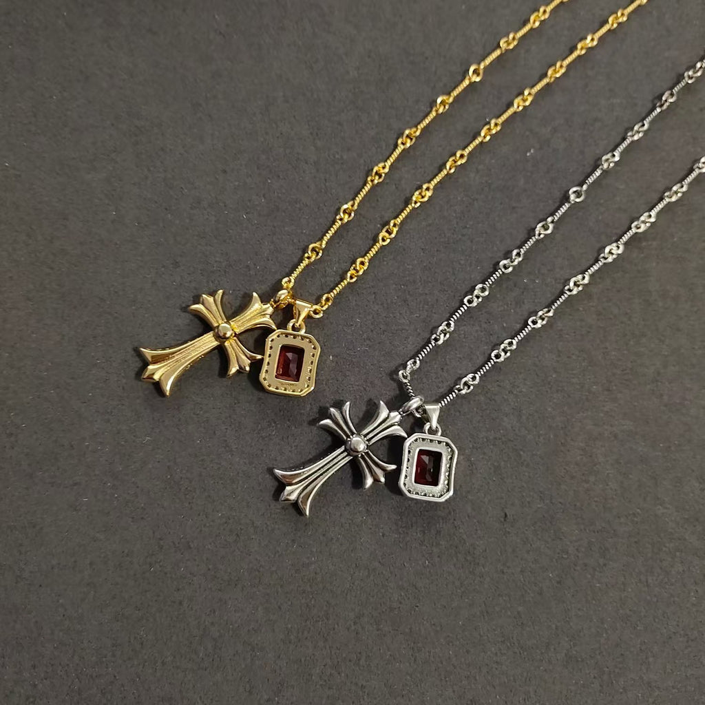 [BIJOUX] COLLIER CROIX CHROME ARGENT