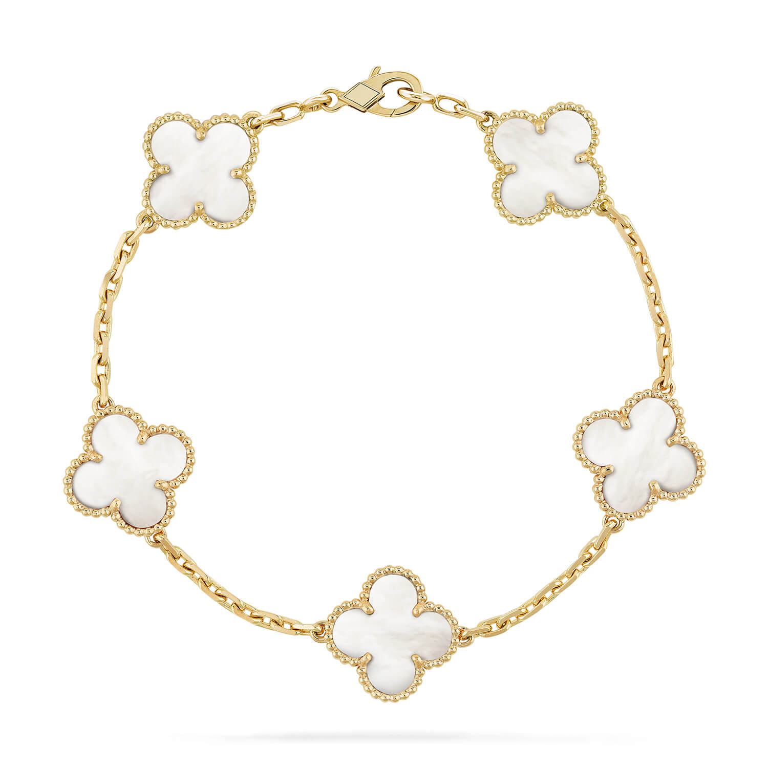 [BIJOUX]BRACELET NACRE BLANCHE À 5 MOTIFS TRÈFLE