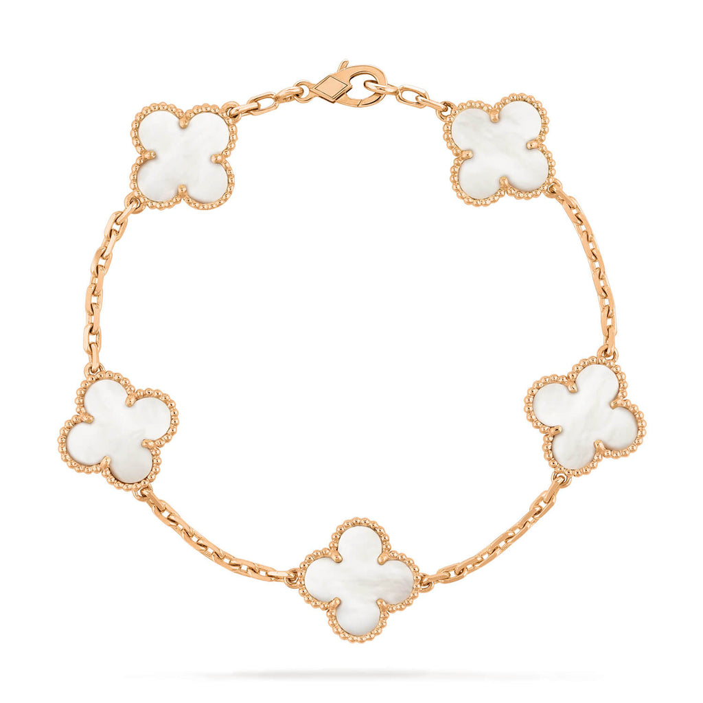 [BIJOUX]BRACELET NACRE BLANCHE À 5 MOTIFS TRÈFLE