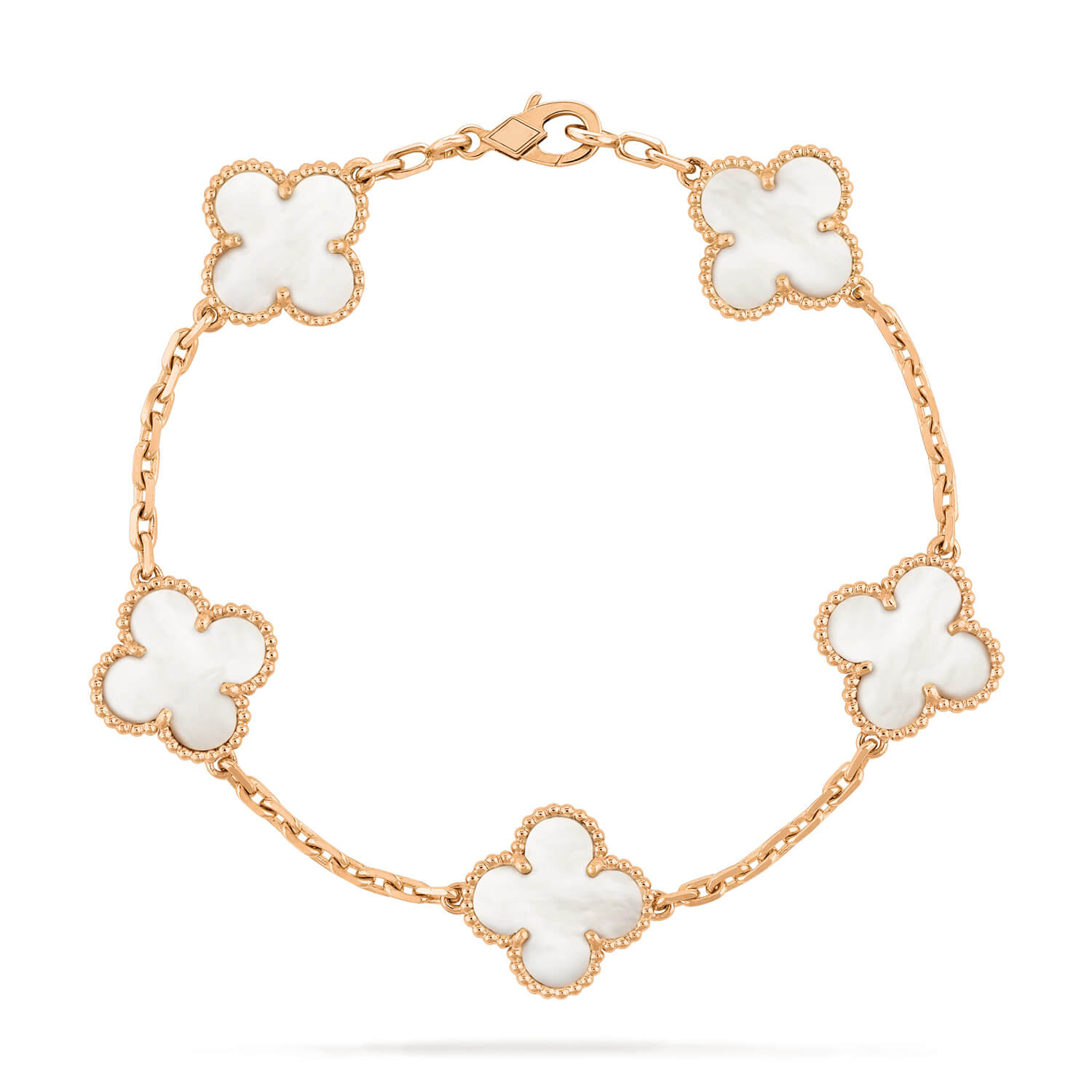 [BIJOUX]BRACELET NACRE BLANCHE À 5 MOTIFS TRÈFLE