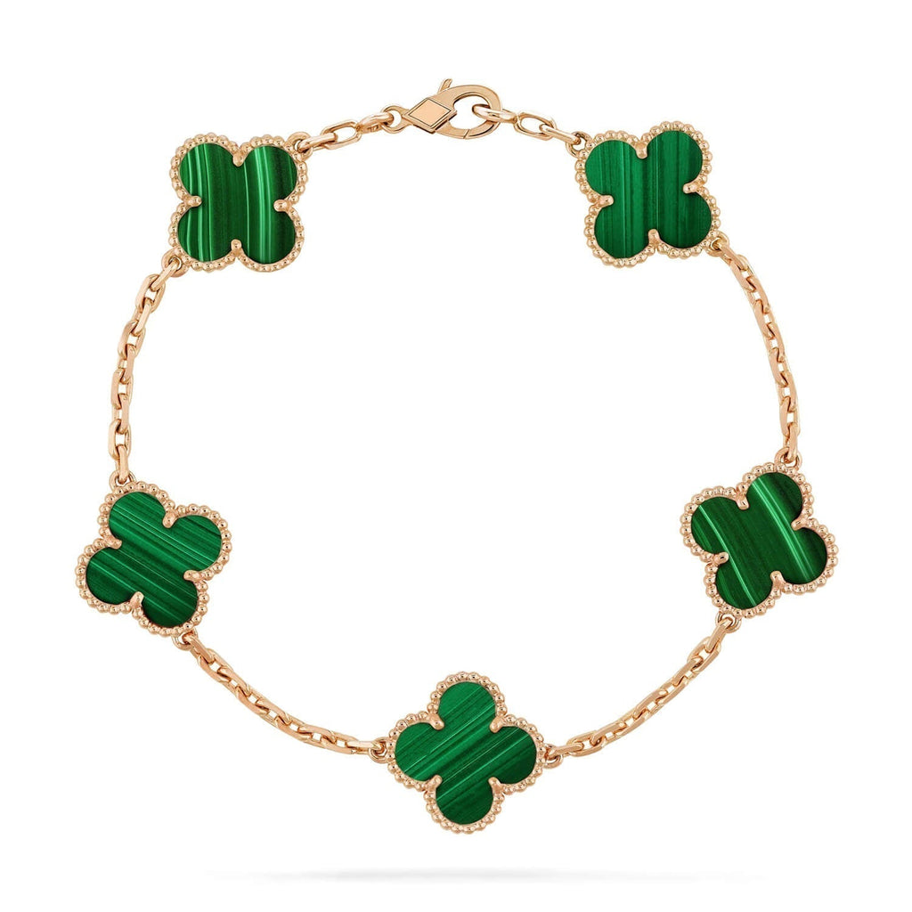 [BIJOUX]BRACELET MALACHITE TRÈFLE 5 MOTIFS