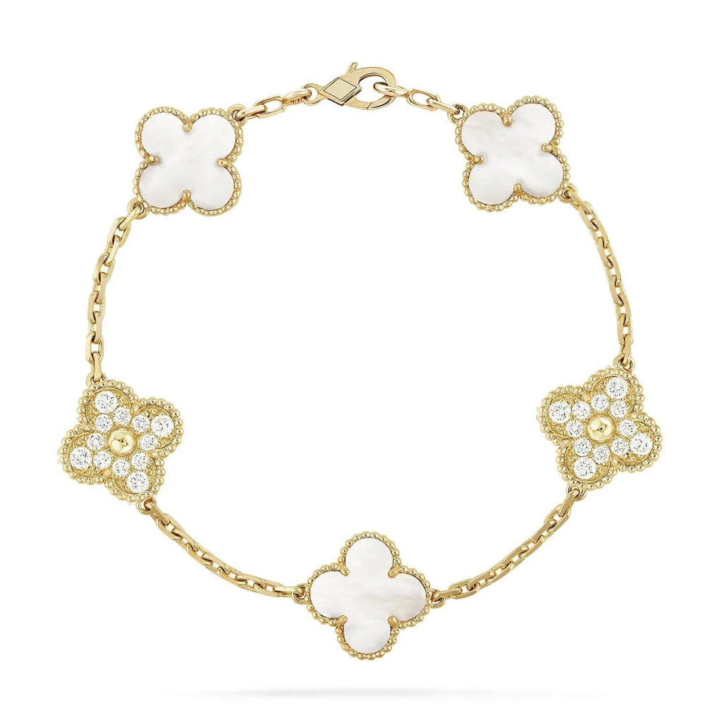 [BIJOUX]CLOVER BRACELET 5 MOTIF WHITE MOP DIAMOND