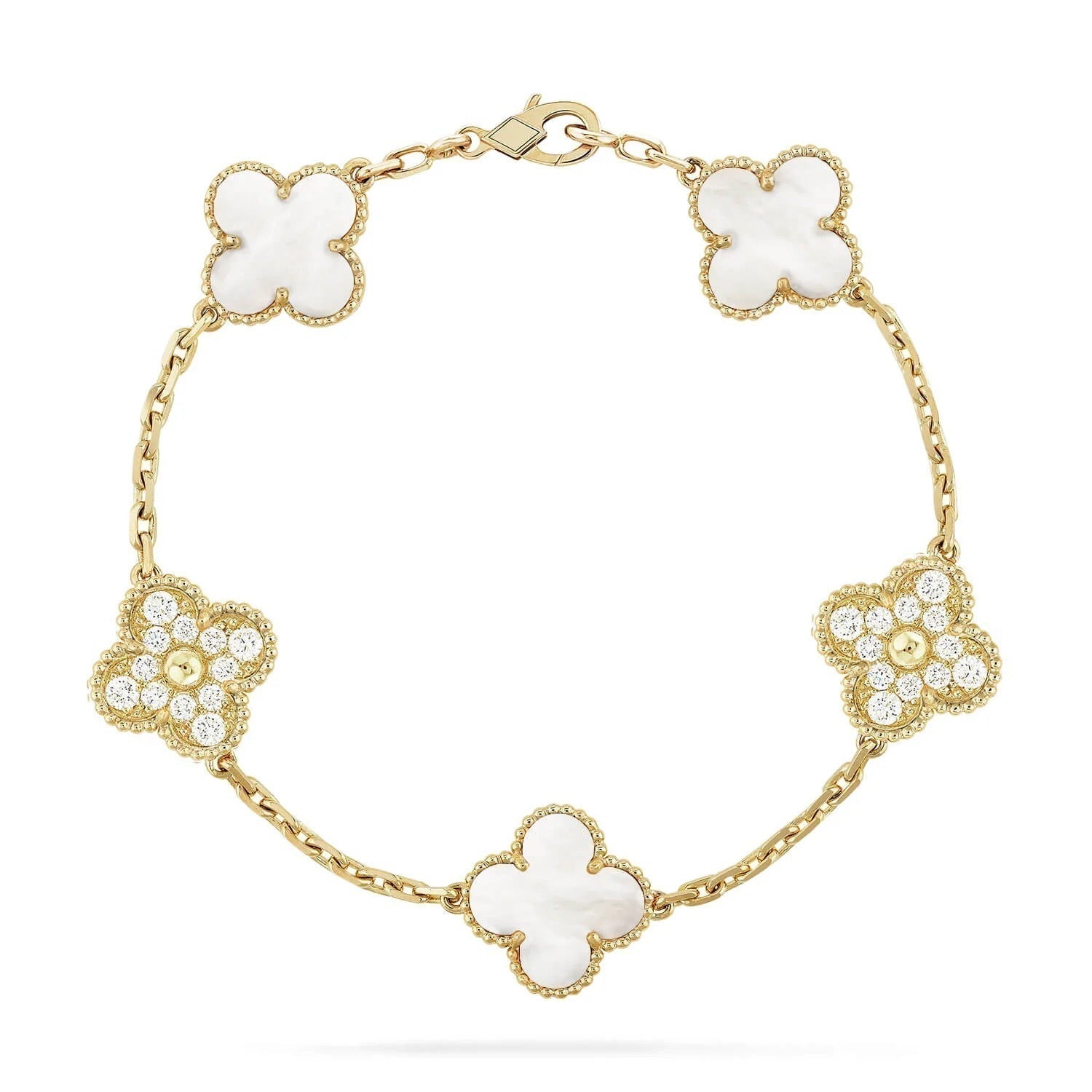 [BIJOUX]CLOVER BRACELET 5 MOTIF WHITE MOP DIAMOND