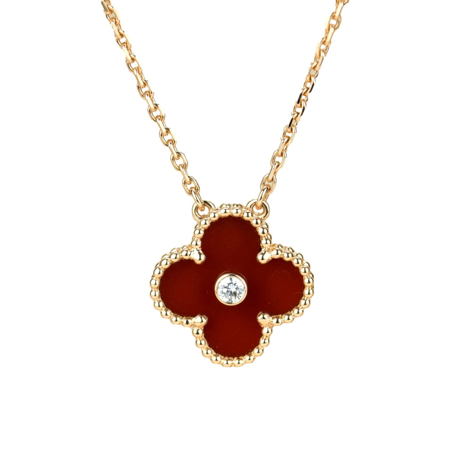 [Topon]CLOVER 15MM DIAMOND CARNELIAN NECKLACE