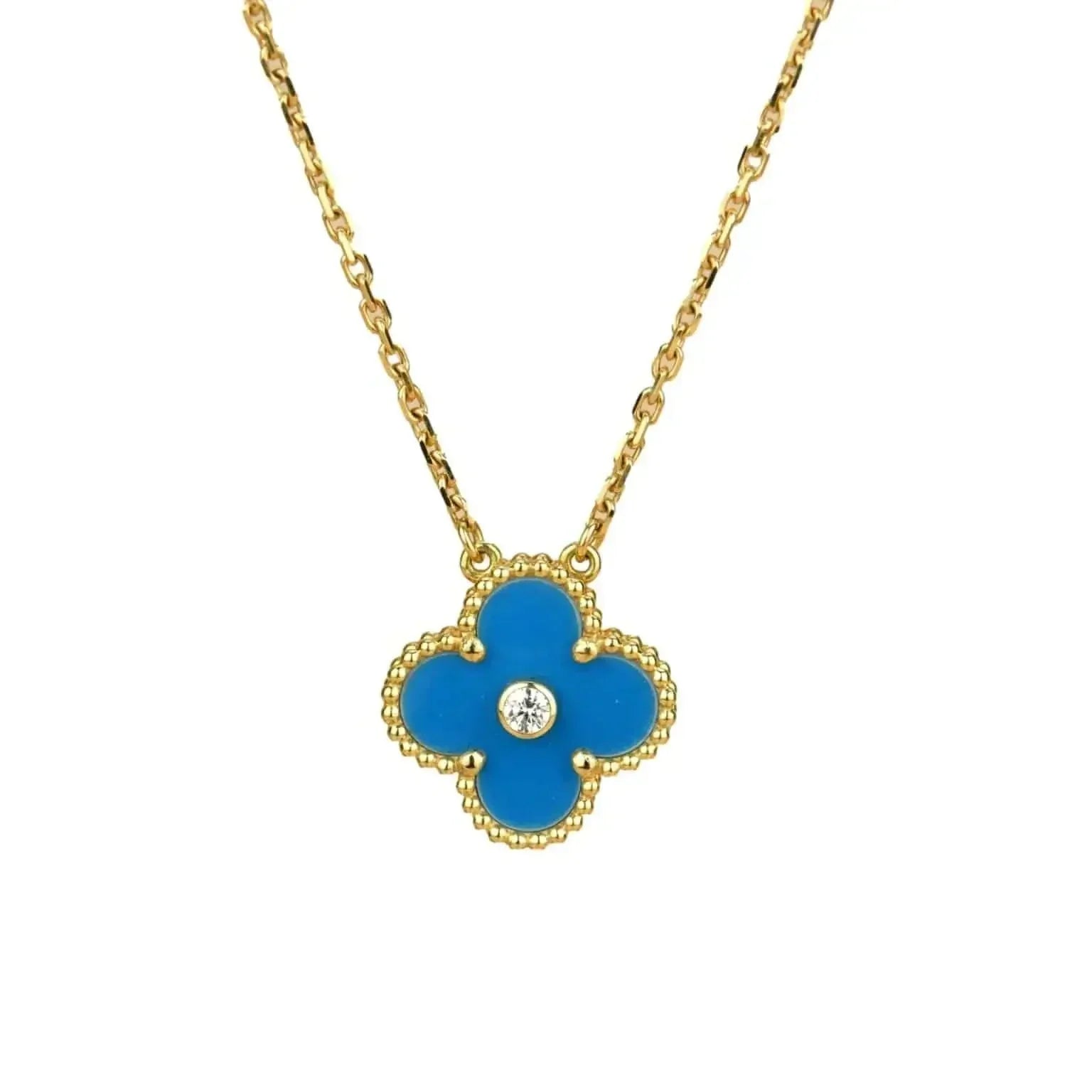 [Topon]CLOVER 15MM DIAMOND AND BLUE AGATE NECKLACE