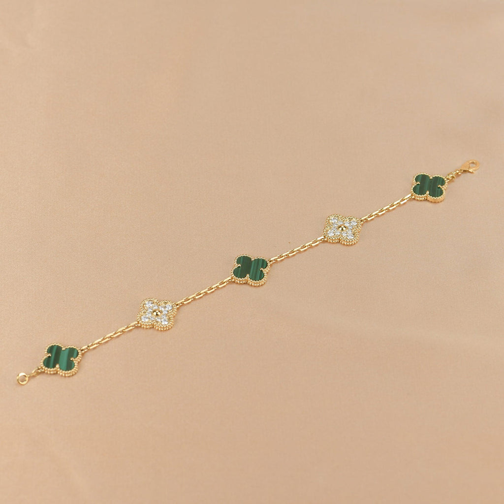 [BIJOUX]CLOVER  5 MOTIF MALACHITE DIAMOND BRACELET