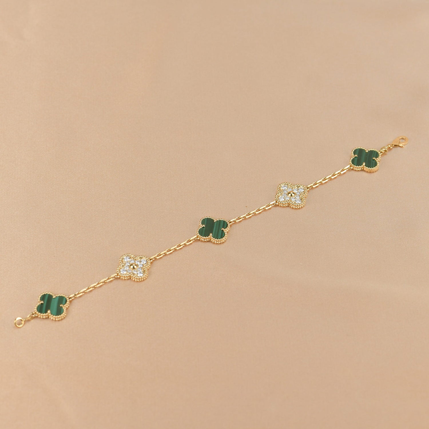 [BIJOUX]CLOVER  5 MOTIF MALACHITE DIAMOND BRACELET