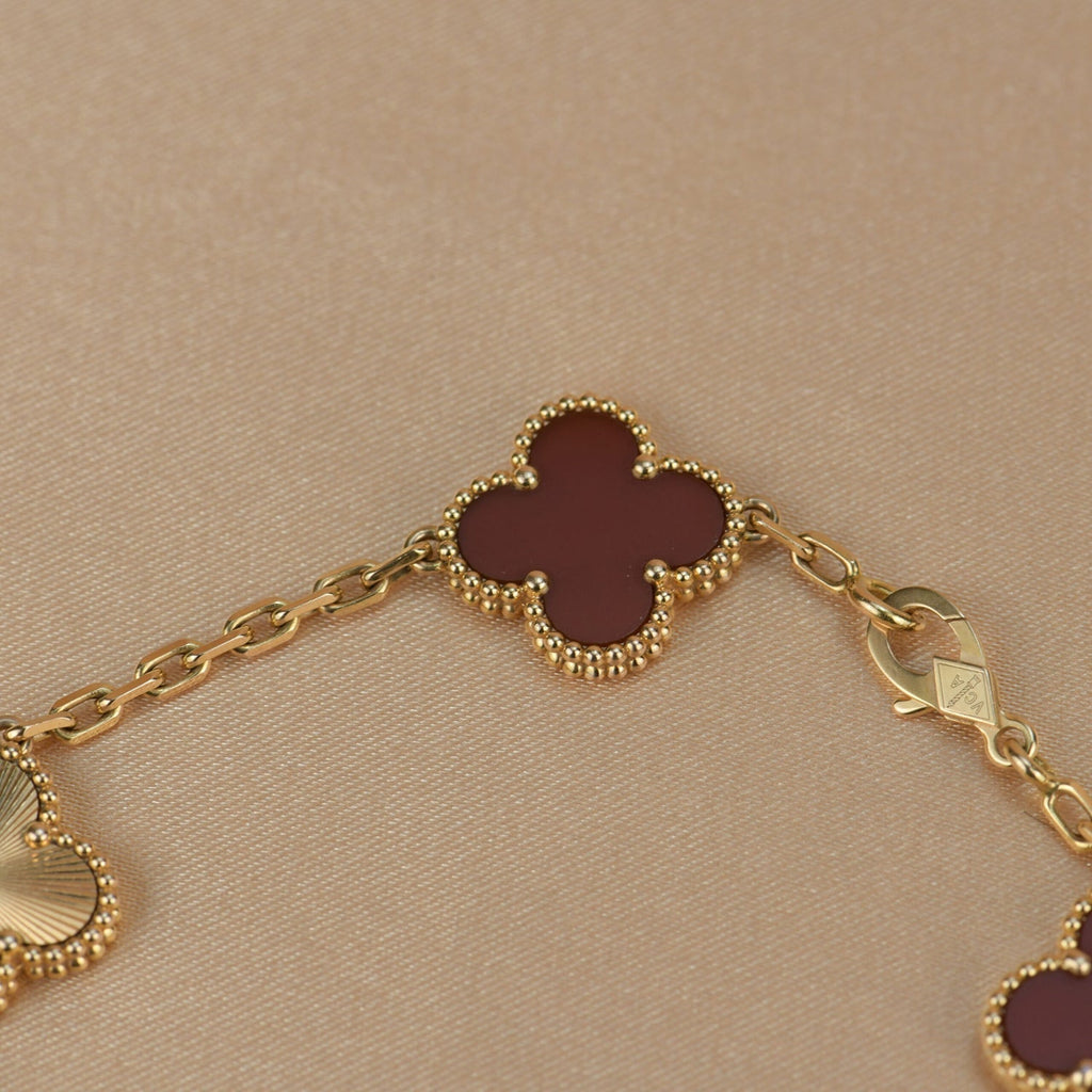 [BIJOUX]CLOVER  5 MOTIFS CARNELIAN GOLD BRACELET