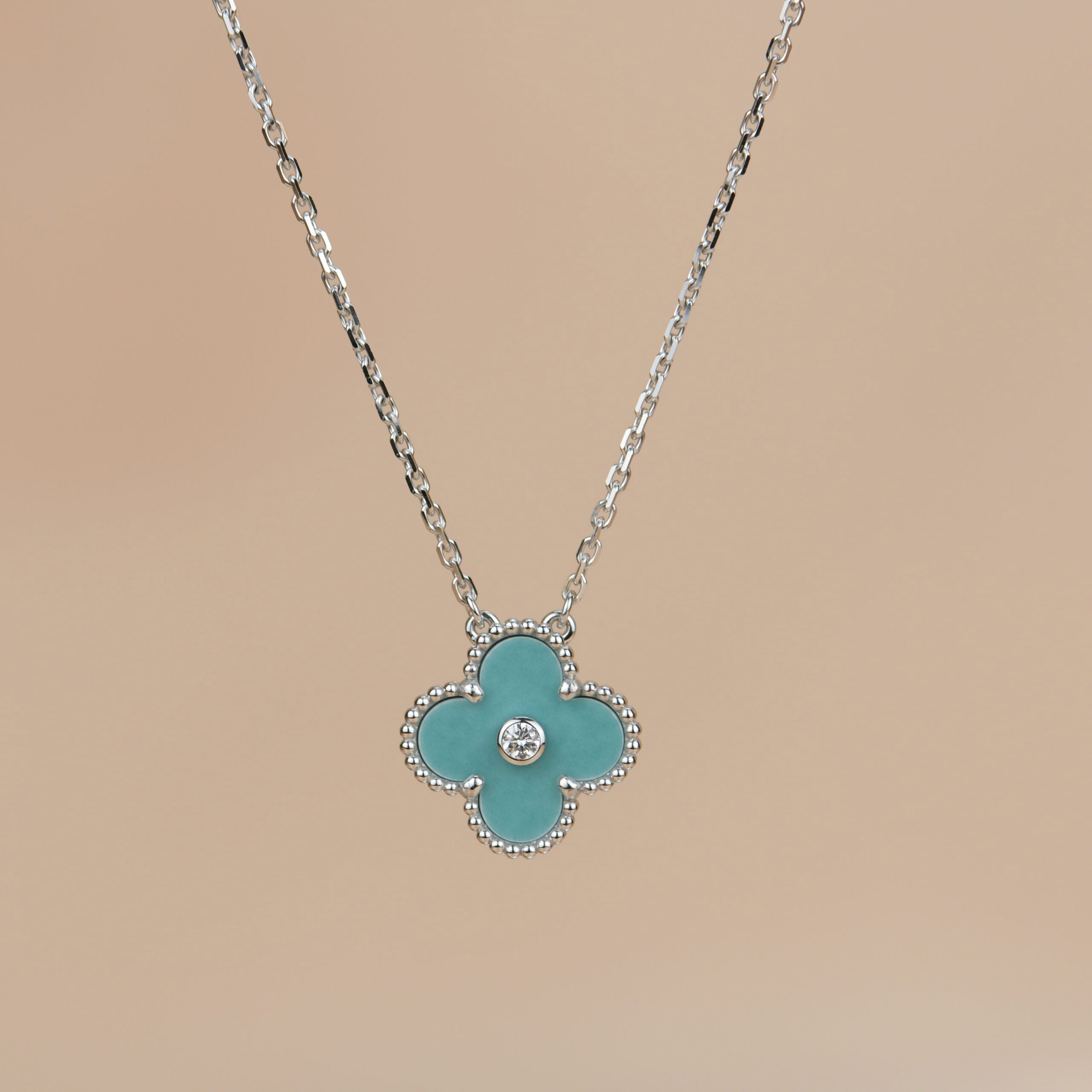 [BIJOUX]CLOVER 15MM DIAMOND SVRES PORCELAIN  NECKLACE SILVER