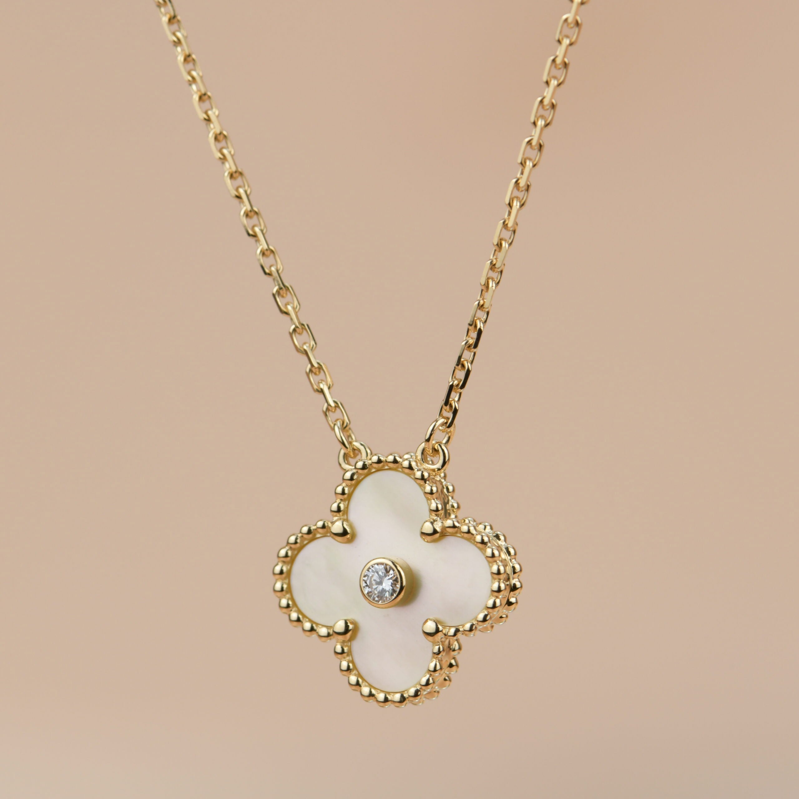 [BIJOUX]CLOVER 15MM DIAMOND GOLD MOTHER OF PEARL NECKLACE