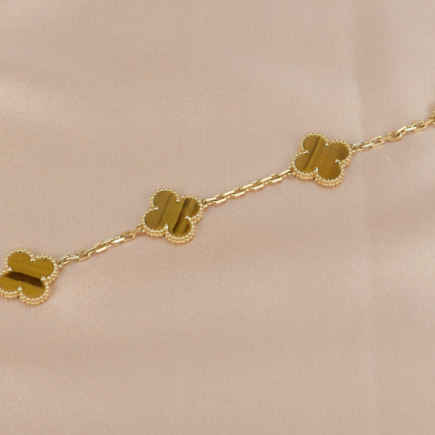 [BIJOUX]CLOVER  5 MOTIFS TIGER EYE BRACELET
