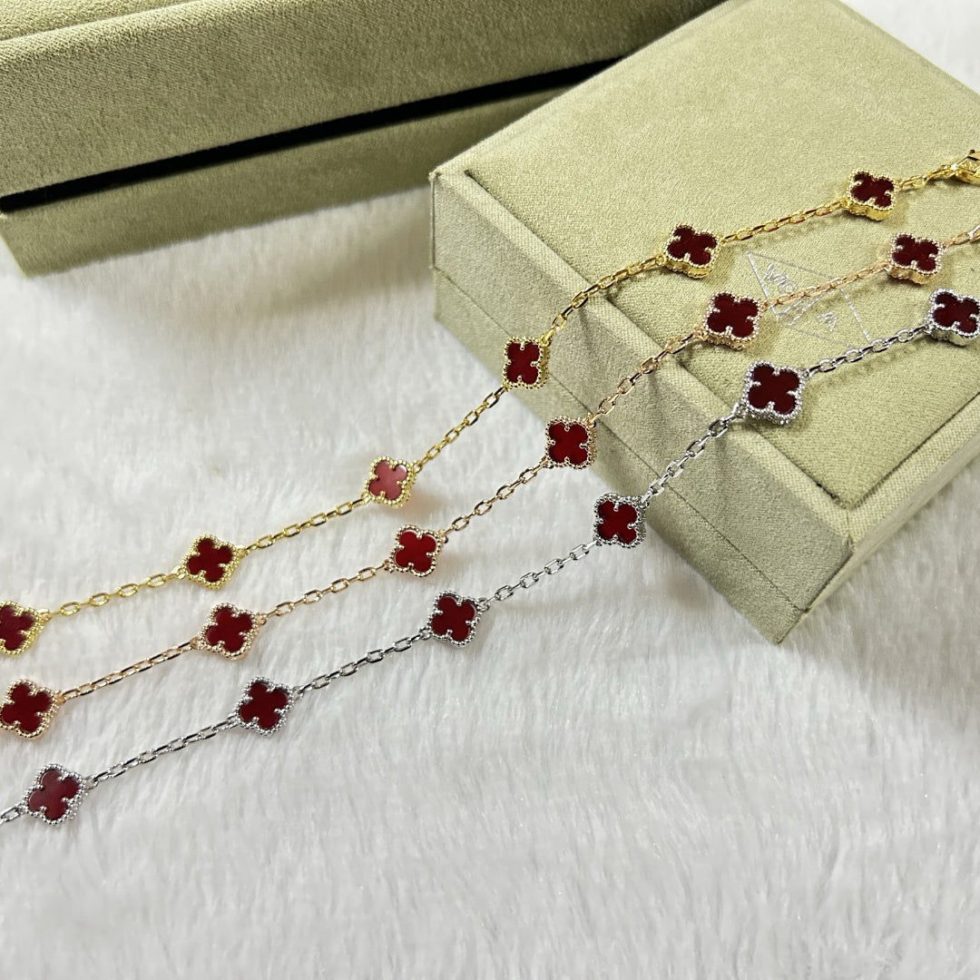 [BIJOUX]BRACELET TRÈFLE 6 MOTIFS AGATE ROUGE