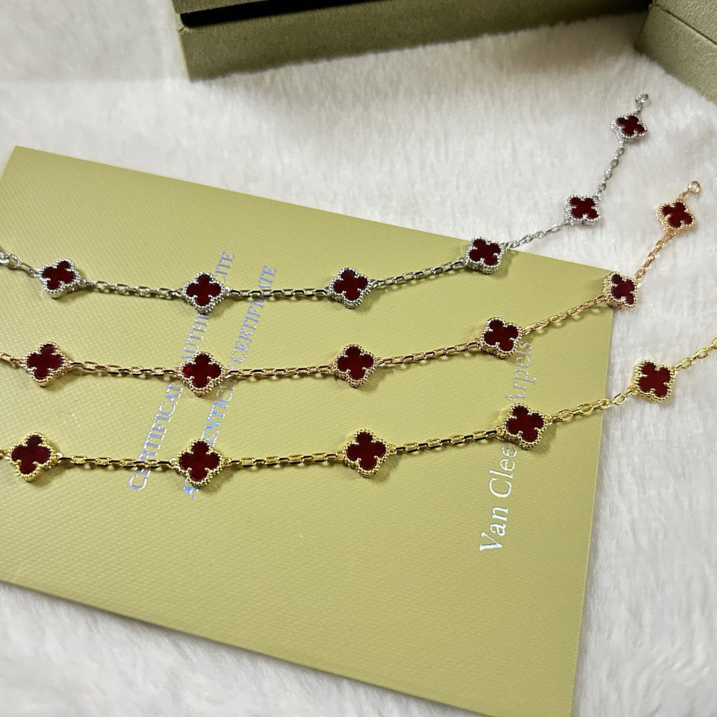 [BIJOUX]BRACELET TRÈFLE 6 MOTIFS AGATE ROUGE
