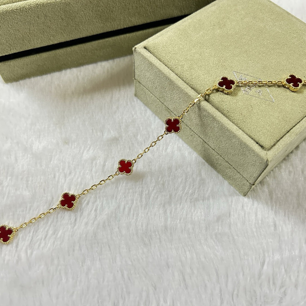 [BIJOUX]BRACELET TRÈFLE 6 MOTIFS AGATE ROUGE