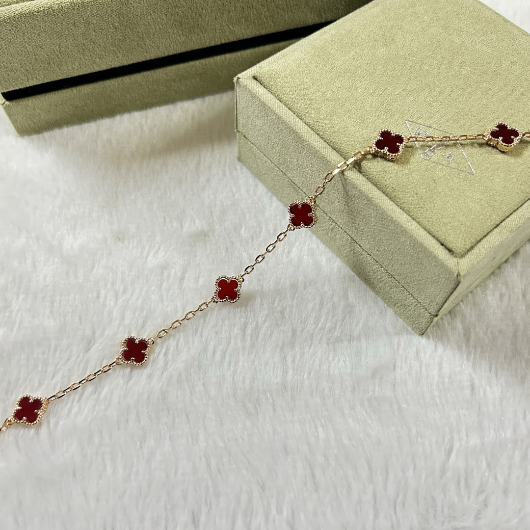 [BIJOUX]BRACELET TRÈFLE 6 MOTIFS AGATE ROUGE